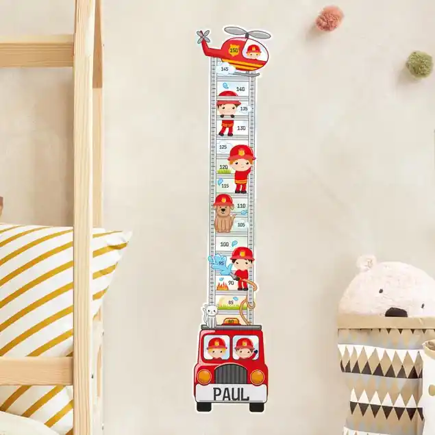 Feuerwehr-Set mit Wunschname Kindermesslatte Wandtattoo Must-Have