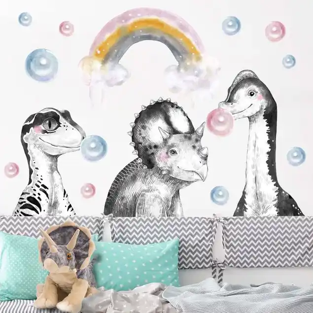 Regenbogen Dino Set Wandtattoo 16-teilig Letzte Chance