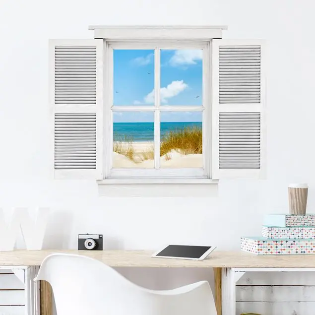 Markenprodukt Flügelfenster Strand an der Nordsee Wandtattoo
