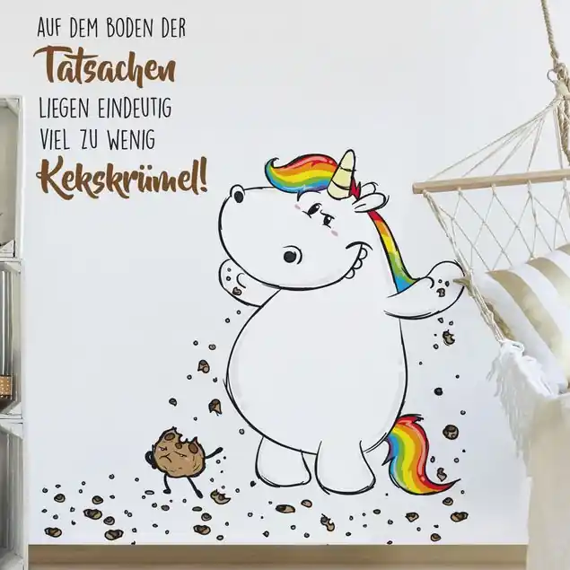 Pummeleinhorn - zu wenig Kekskrümel Wandtattoo Echt