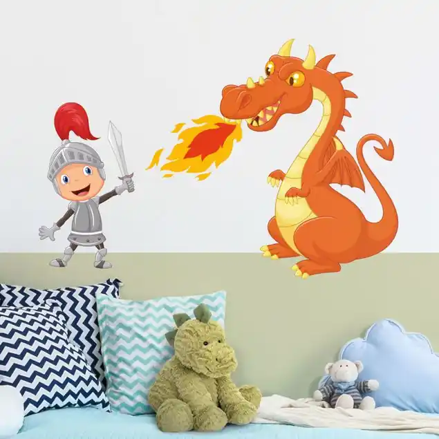 Geprüft Ritter mit Feuerdrache Wandtattoo