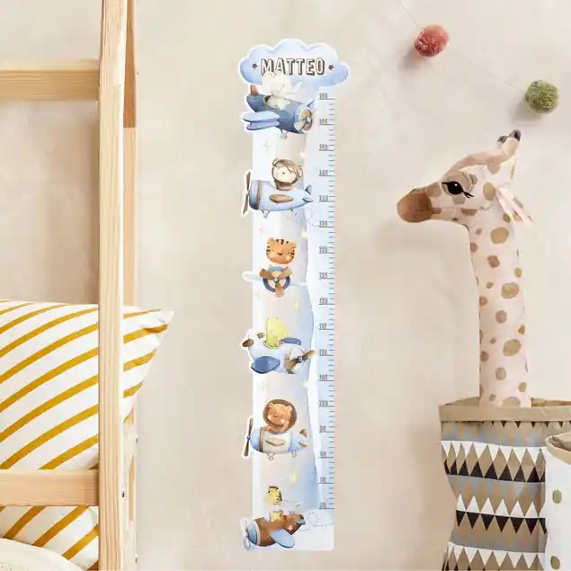 Expressversand Aquarell Tierpilot mit Wunschname Kindermesslatte Wandtattoo