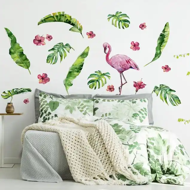 Preiswert Dschungel Flamingo Blätter Set Wandtattoo