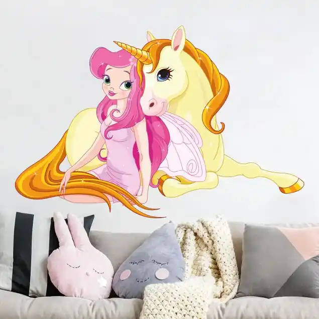 Fee mit ihrem Einhorn Wandtattoo Neue Ware