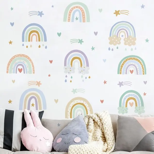 Regenbögen Pastell Set Wandtattoo 64-teilig Sonderangebot