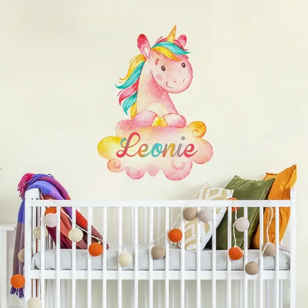 Schnäppchen Einhorn mit Kindername Wunschtext auf der Wolke Wunschtext-Wandtattoo