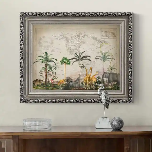 Ausverkauf Vintage Collage - Tierwelt auf Weltkarte