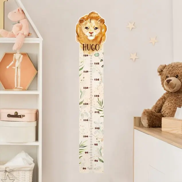 Meistverkauft Löwe mit Wunschname Kindermesslatte Wandtattoo