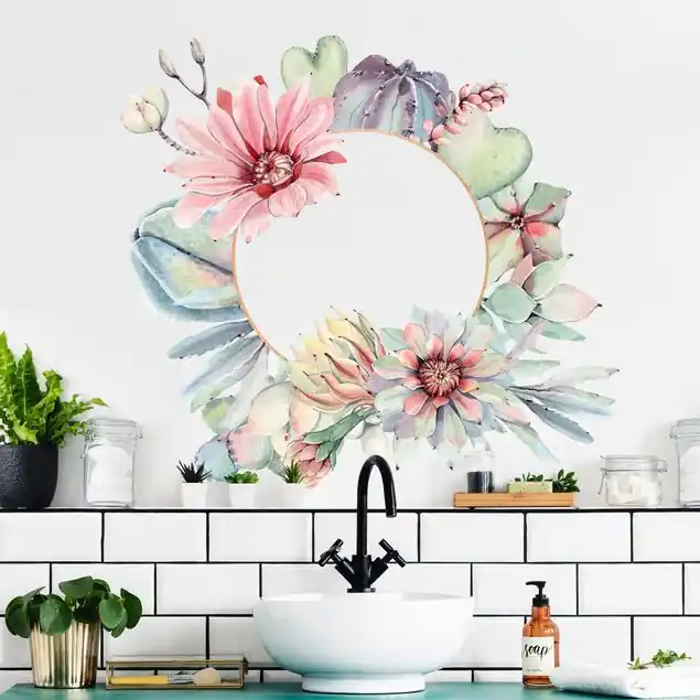 Versand Am Gleichen Tag Aquarell Kaktus Blüte Kranz Gold XXL Wandtattoo