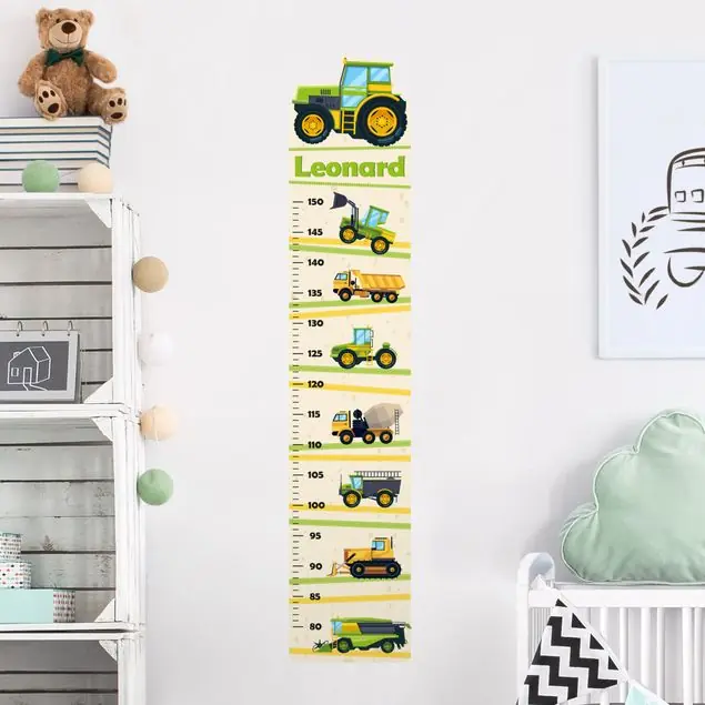 Erntemaschine Traktor und Co mit Wunschname Kindermesslatte Wandtattoo Nur Heute