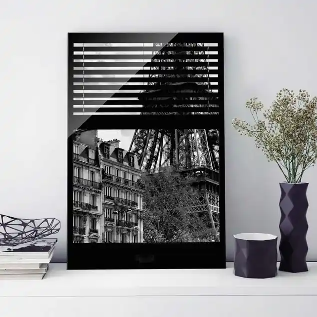 Expressversand Fensterausblick Paris - Nahe am Eiffelturm schwarz weiss