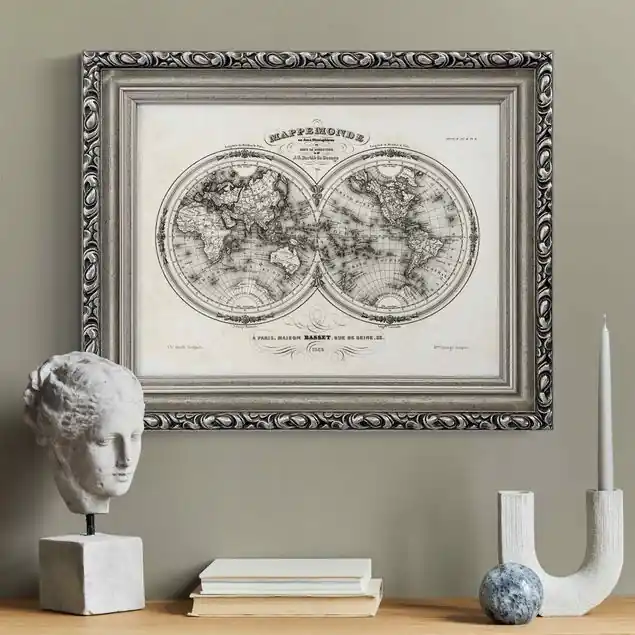 Bestpreis Weltkarte - Französische Karte der Hemissphären von 1848