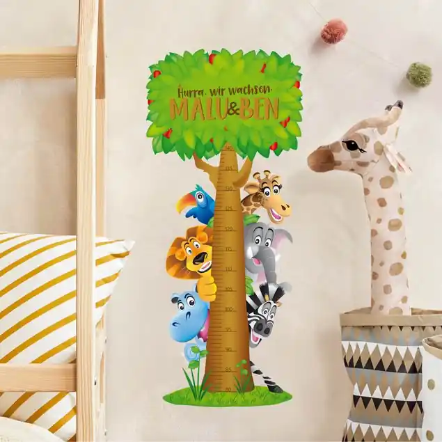 Bestseller No.BF1 Dschungeltiere mit Wunschname Kindermesslatte Wandtattoo