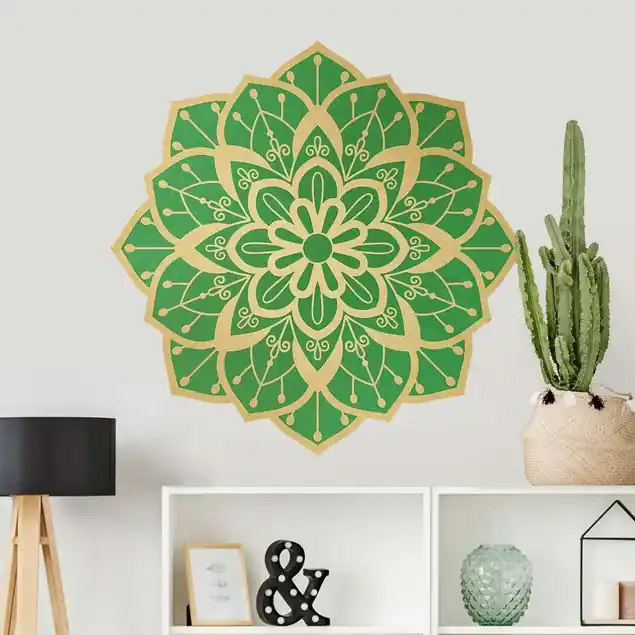Mandala Blüte Muster gold grün Wandtattoo Aktuell