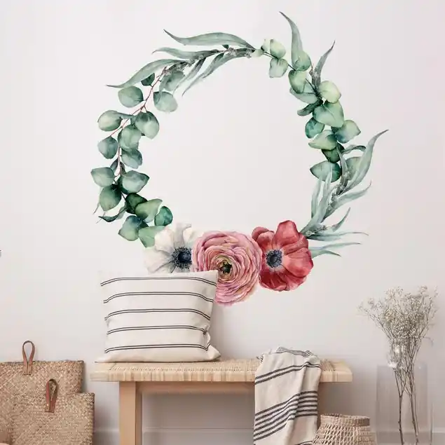 Neu Aquarell Eukalyptus Kranz XXL Wandtattoo