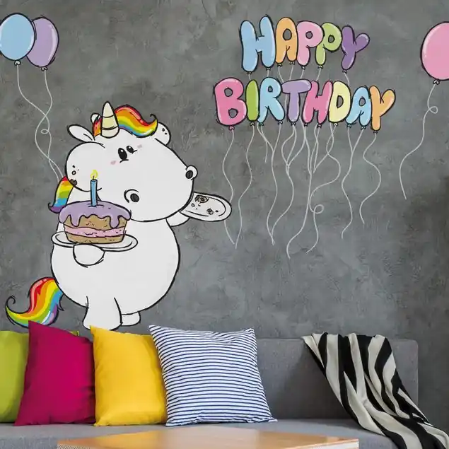 Heißes Angebot Pummeleinhorn - Happy Birthday Wandtattoo
