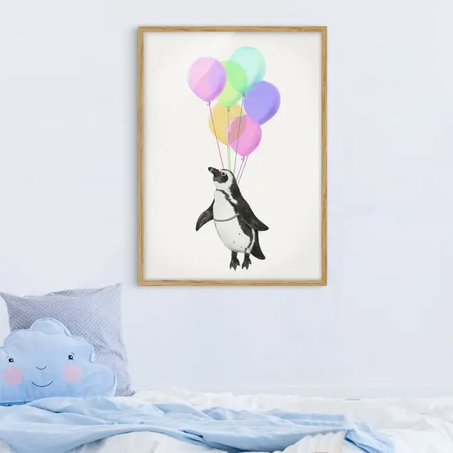 Illustration Pinguin Pastell Luftballons Nur Heute