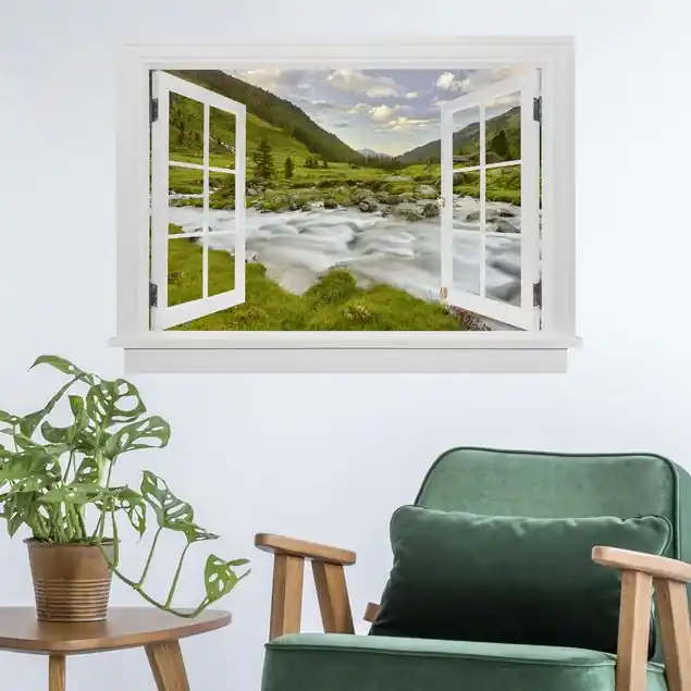 Offenes Fenster Alpenwiese Tirol Wandtattoo Sichere Zahlung