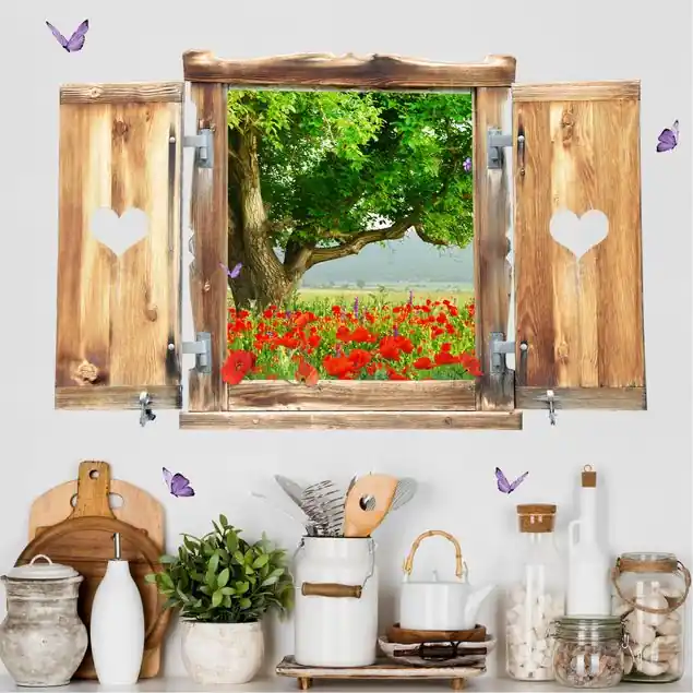 Fenster mit Herz Sommerwiese Wandtattoo Schneller Versand