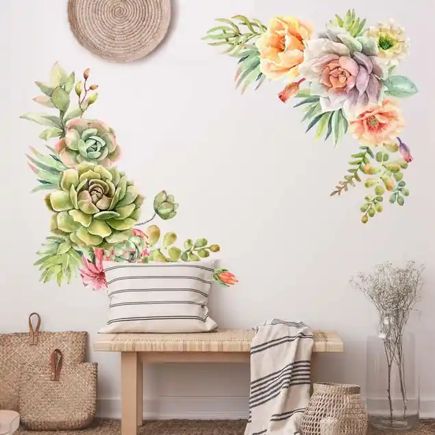 Aquarell Sukkulenten Ornament XXL Wandtattoo Billig