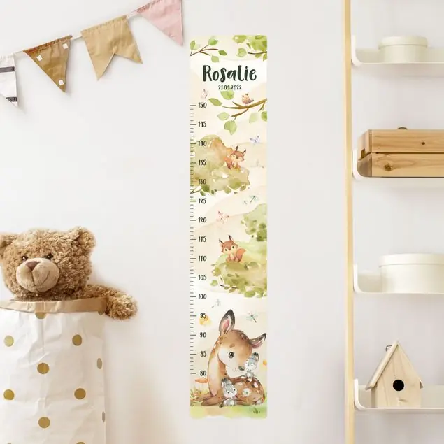 Aquarell Reh mit Wunschname Kindermesslatte Wandtattoo Neue Ware