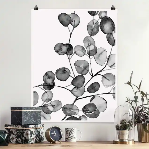 Schwarz Weiß Aquarell Eukalyptuszweig Günstig