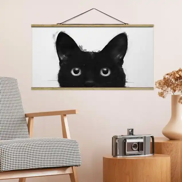 Neu Im Sortiment Illustration Schwarze Katze auf Weiß Malerei