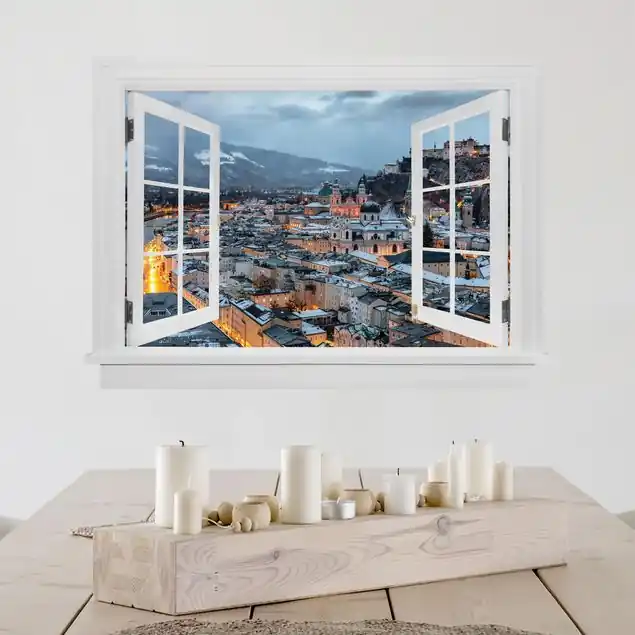Offenes Fenster Verschneites Salzburg Wandtattoo Finale Aktion
