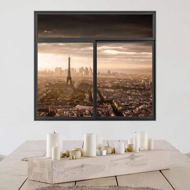 Markenware Fenster Schwarz Großartiger Blick über Paris Wandtattoo