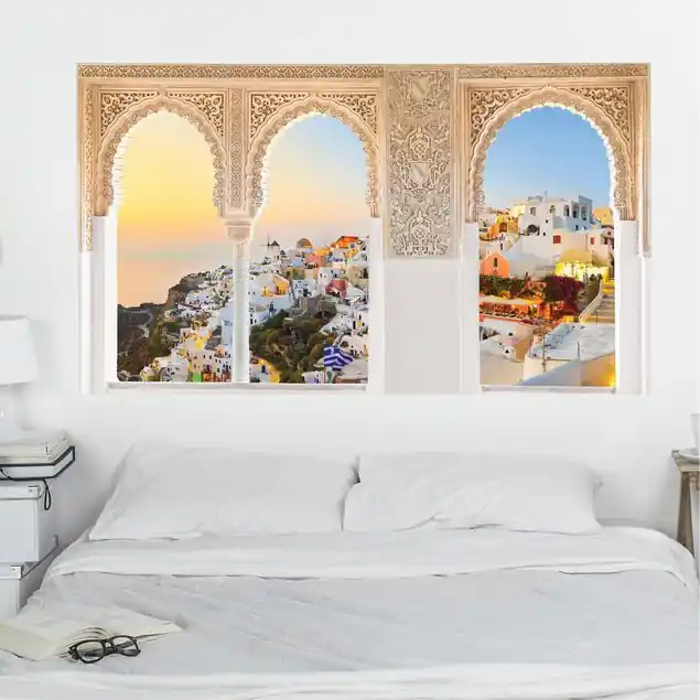 Markenware Verzierte Fenster Strahlendes Santorin Wandtattoo