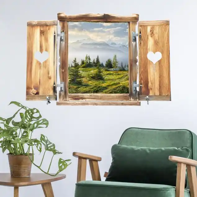 Fenster mit Herz Émosson Wallis Schweiz Wandtattoo Angebot