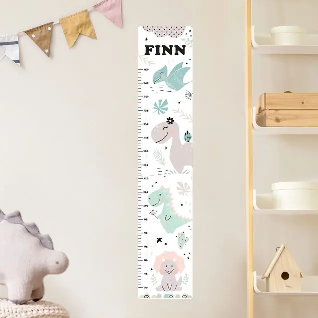 Finale Aktion Dino Pastell mit Wunschname Kindermesslatte Wandtattoo