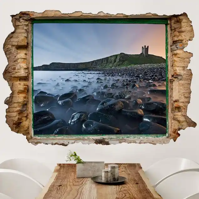 Sonnenaufgang mit Nebel bei Dunstanburgh Castle Wandtattoo Sonderaktion