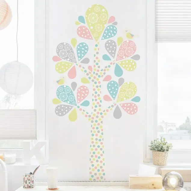 Meistverkauft No.YK76 Abstrakter Baum mit großen Tropfenblättern in Pastell Wandtattoo