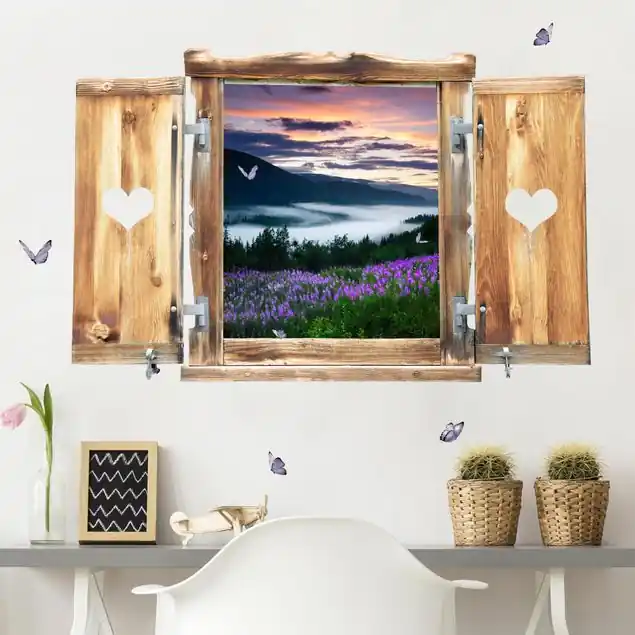 Fenster mit Herz Paradiesisches Tal in Norwegen Wandtattoo Beliebt
