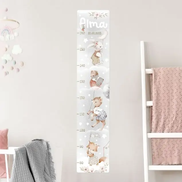 Sichere Zahlung Aquarell Tiere - Bis zu den Sternen mit Wunschname Kindermesslatte Wandtattoo