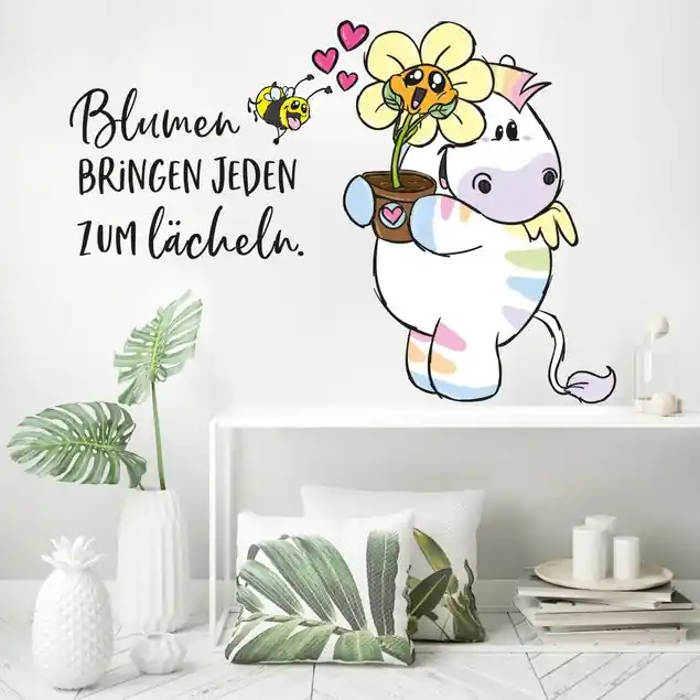 Bestseller Pummeleinhorn - Zebrasus Blumen Wandtattoo