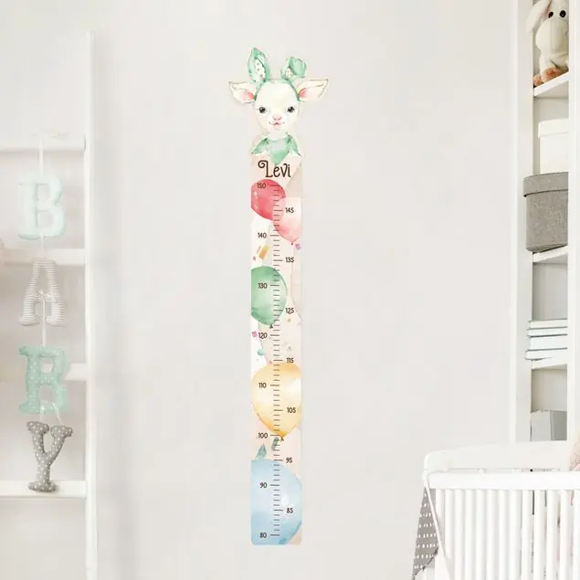 Aquarell Luftballon Schäfchen mit Wunschname Kindermesslatte Wandtattoo Geprüft