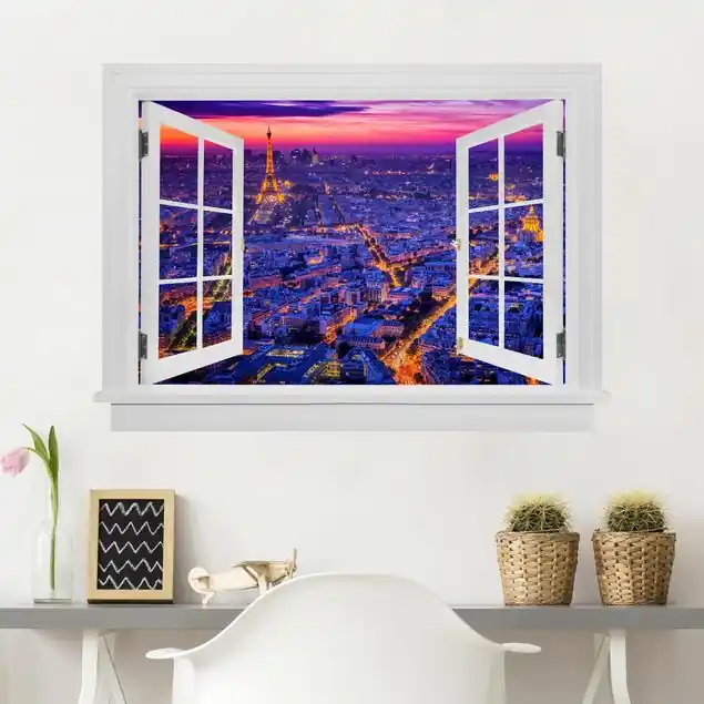 Offenes Fenster Paris bei Nacht Wandtattoo Saisonangebot