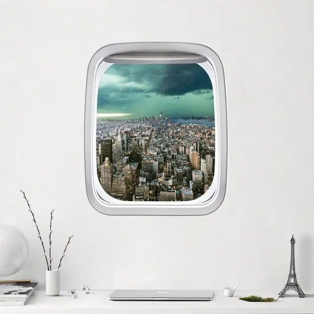 Günstig Fenster Flugzeug Skyline New York im Gewitter Wandtattoo