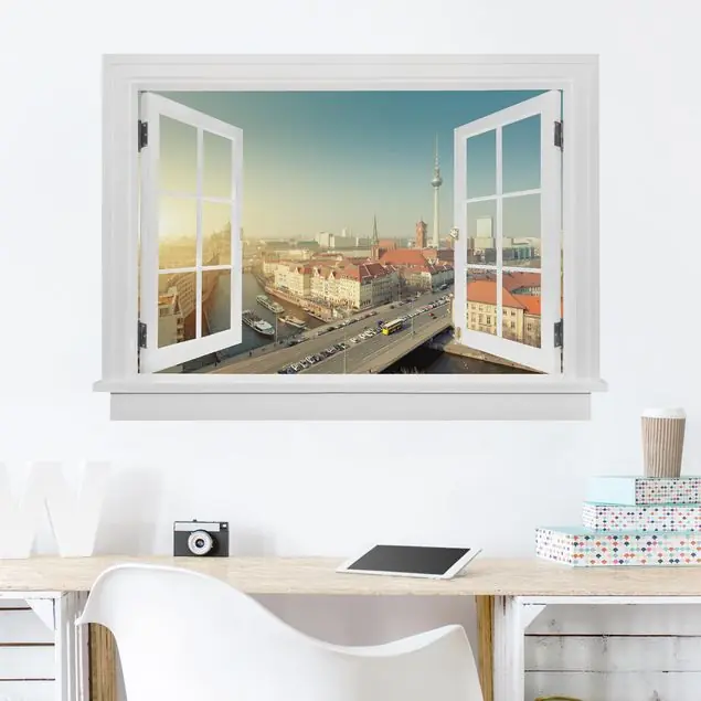 Offenes Fenster Berlin am Morgen Wandtattoo Abverkauf