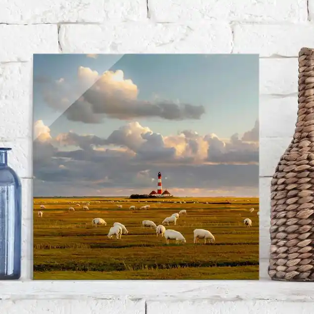 Nordsee Leuchtturm mit Schafsherde Neue Ware
