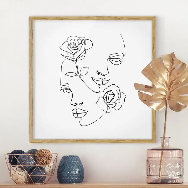 Line Art Gesichter Frauen Rosen Schwarz Weiß Sofort Bestellen