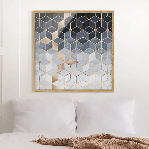 Preis Gesenkt Blau Weiß goldene Geometrie