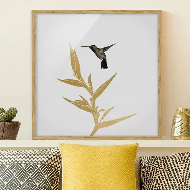Kolibri und tropische goldene Blüte II Preisreduziert