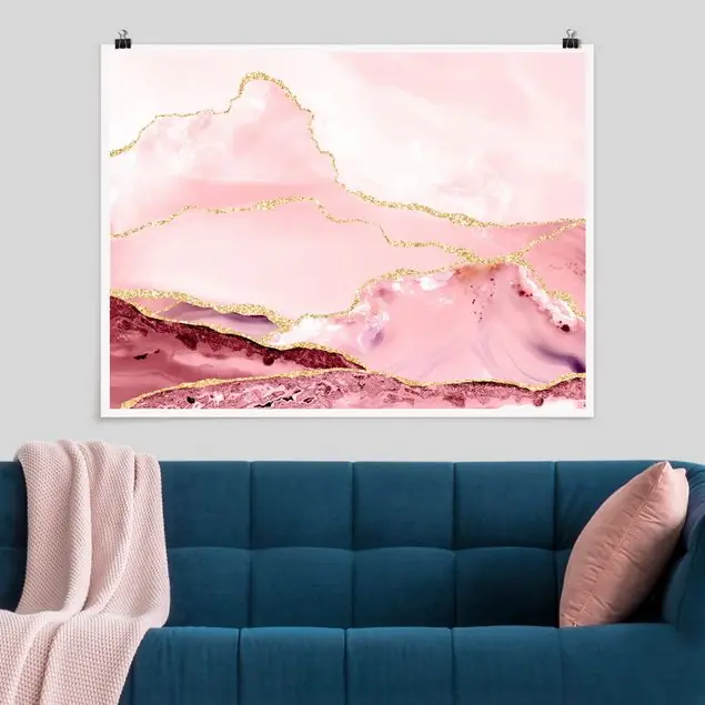 Highlight Abstrakte Berge Rosa mit Goldene Linien