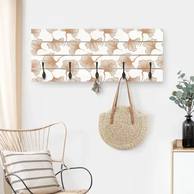 Versand Am Gleichen Tag Große Gingkoblätter in Beige Wandgarderobe