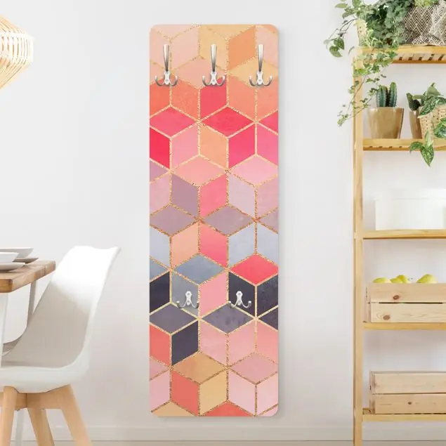 Gratis Versand Buntes Pastell goldene Geometrie Wandgarderobe