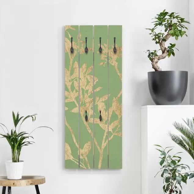 Preisreduziert Goldene Blätter auf Lind II Wandgarderobe Holzpalette