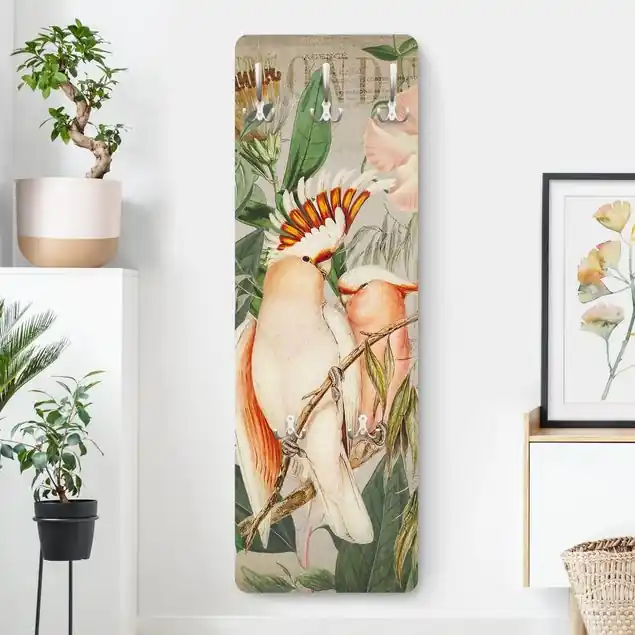 Top-Seller Colonial Style Collage - Rosa Kakadu Wandgarderobe